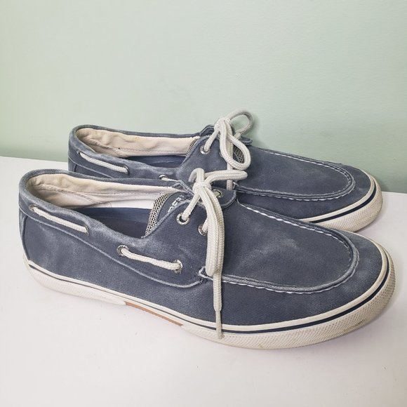 sperry blue canvas boat shoe